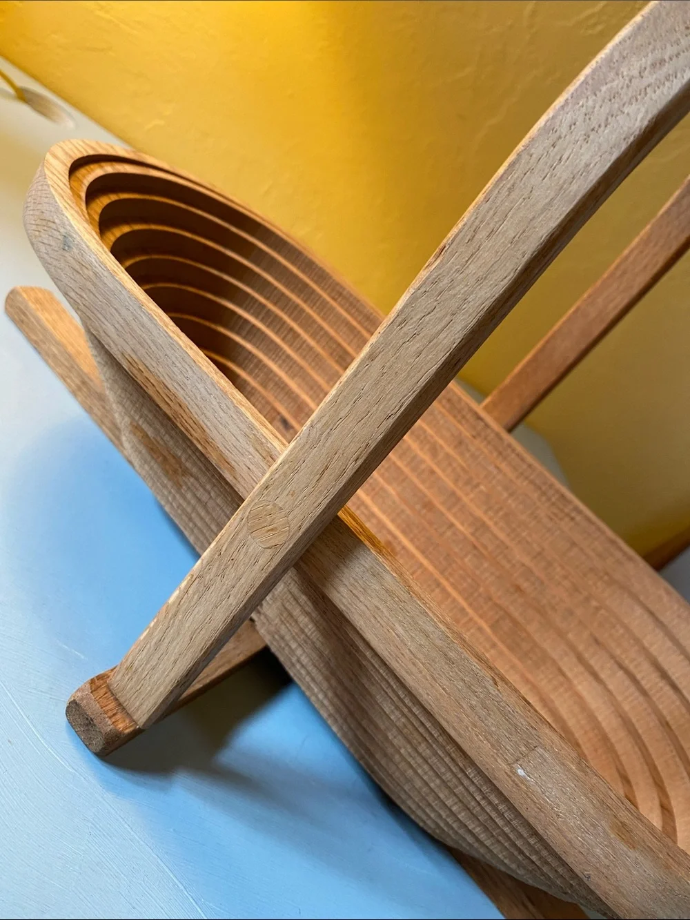 Vintage Handmade Oak Collapsible Basket